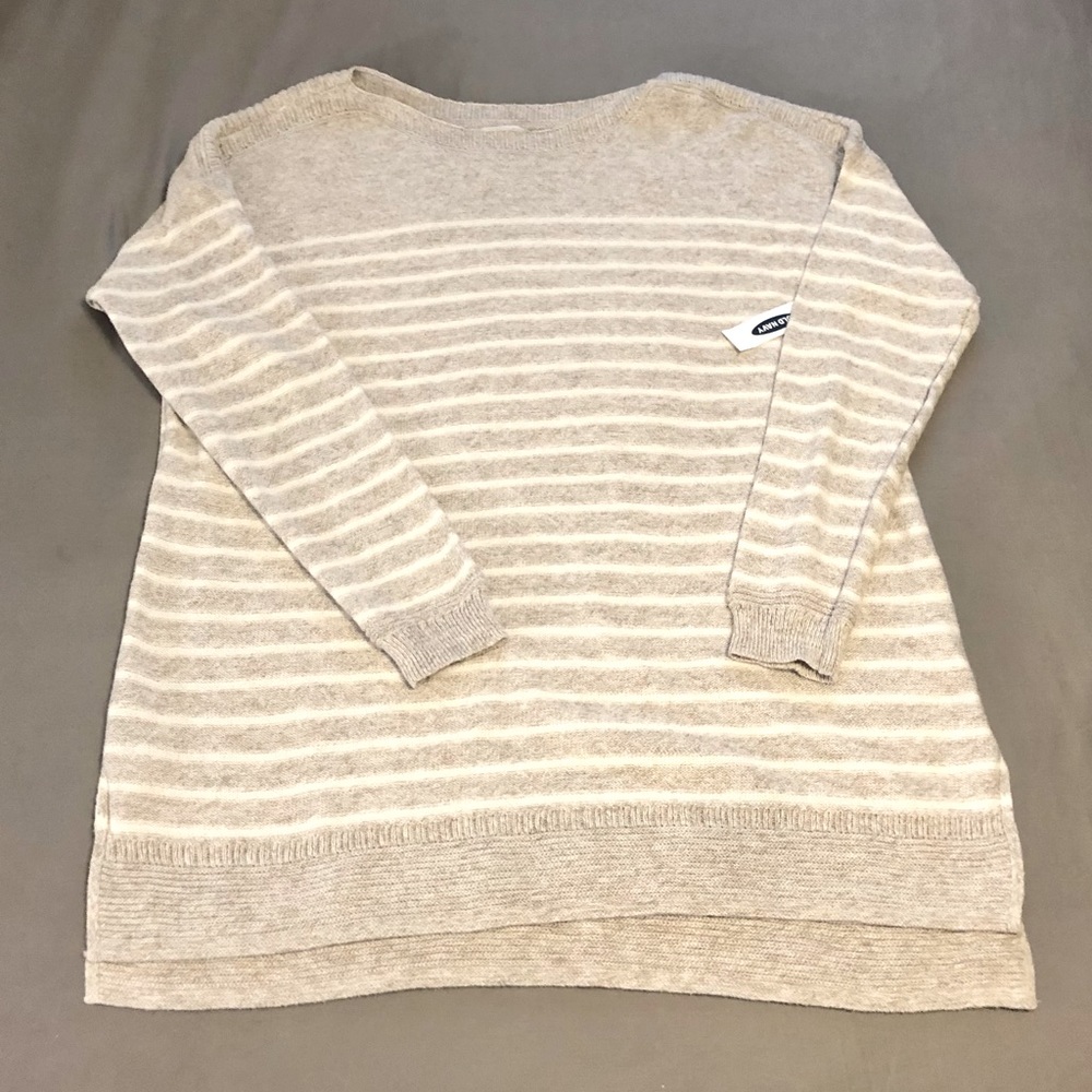 Old Navy Striped Tan & White Sweater Size Large